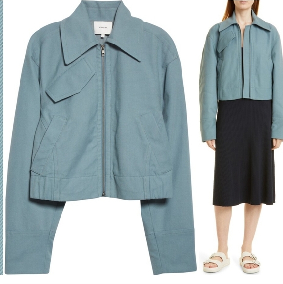 Vince Womens Zip Front Flight Jacket Horizon Blue - Picture 3 of 11